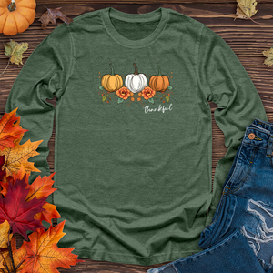 Vintage Cozy Floral Trio Pumpkins Long Sleeve Tee