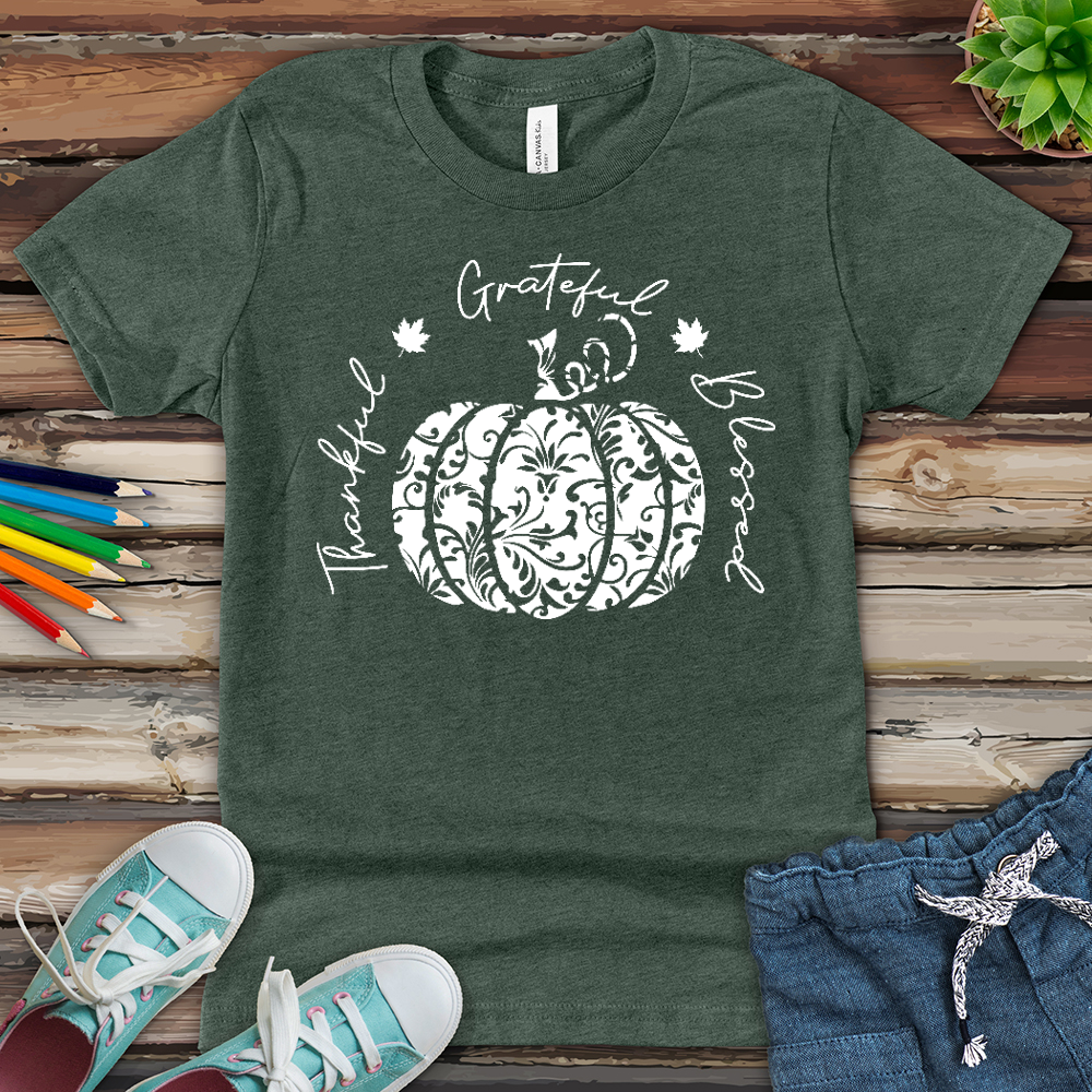 TGB White Floral Pumpkin Youth Heathered Tee