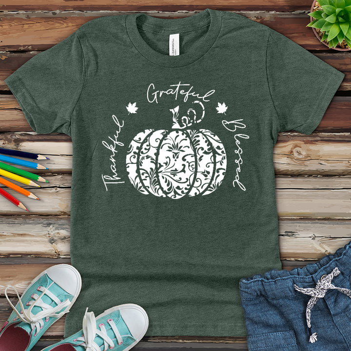 TGB White Floral Pumpkin Youth Heathered Tee