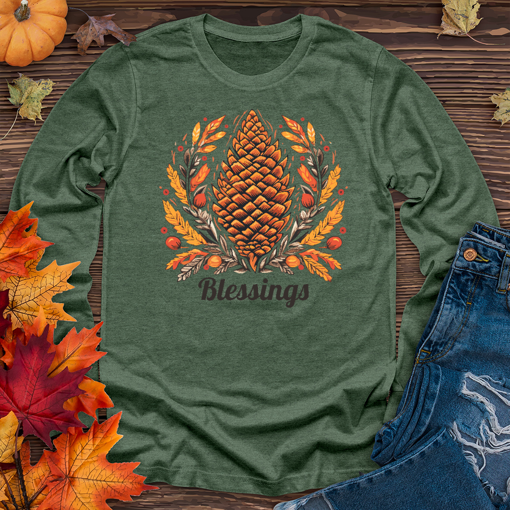 Herringbone Pinecone Blessings Long Sleeve Tee