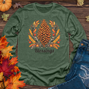 Herringbone Pinecone Blessings Long Sleeve Tee