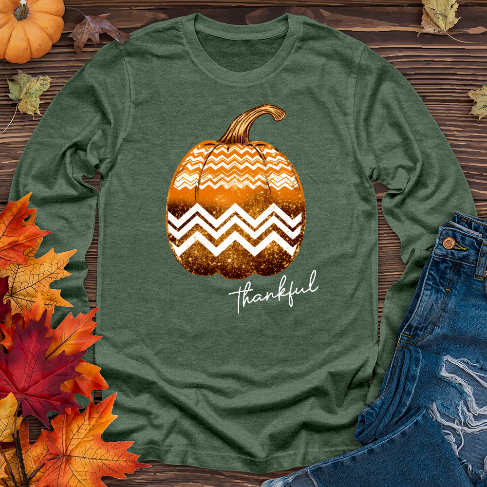 Thankful Gold Glitter Pumpkin Long Sleeve Tee