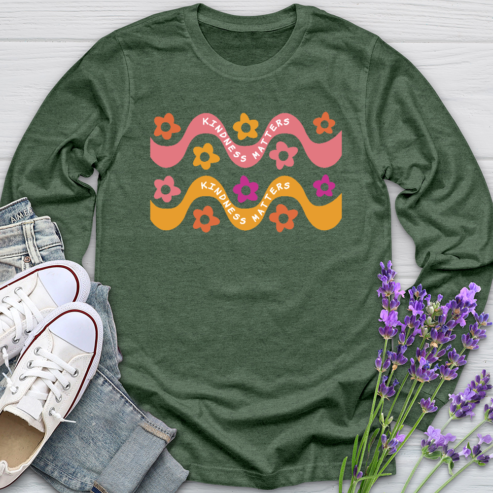 Kindness Matters Daisy Pattern Long Sleeve Tee
