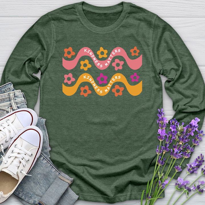 Kindness Matters Daisy Pattern Long Sleeve Tee