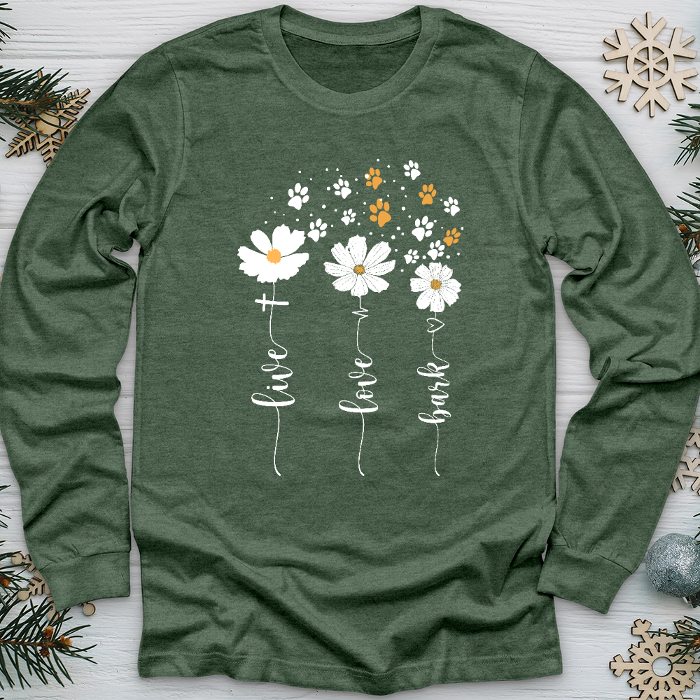 Live Love Bark Floating Paw Prints Long Sleeve Tee