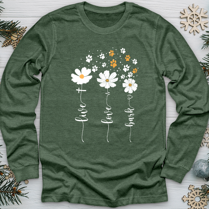 Live Love Bark Floating Paw Prints Long Sleeve Tee
