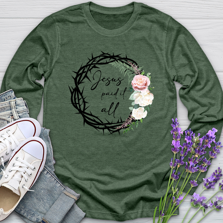 Jesus Paid It All Wreath Long Sleeve Tee