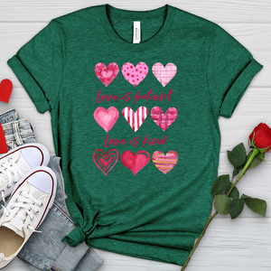 Pink Hearts Love Is Patient Heathered Tee