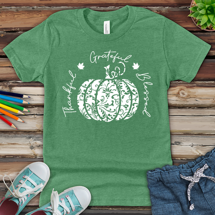 TGB White Floral Pumpkin Youth Heathered Tee