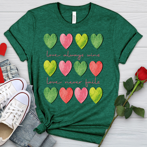 Love Always Wins Heart Pattern Heathered Tee