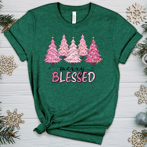 Merry Blessed Pink Trees Heathered Tee