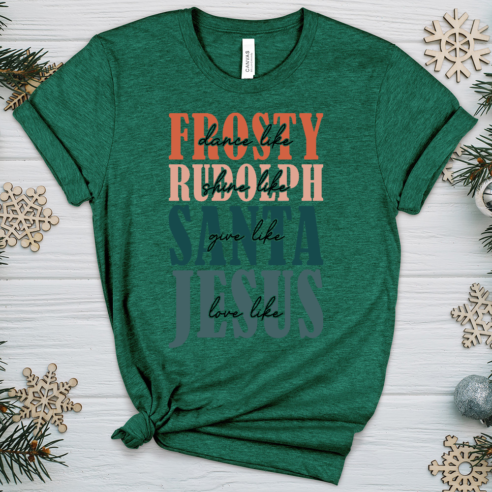 Frosty Rudolph Santa All Jesus Heathered Tee