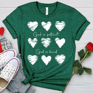 God Is Patient Hearts Heathered Tee