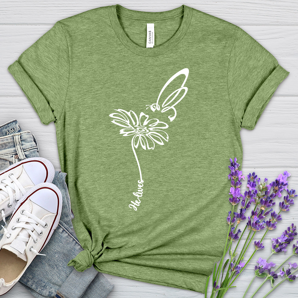 He Lives Bee Flower Heathered Tee