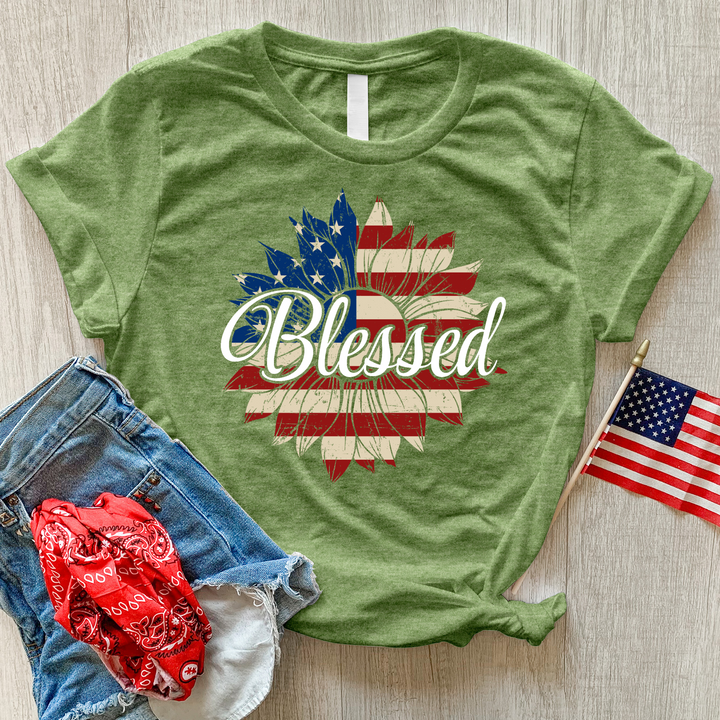 Blessed American Sunflower Heathered Tee