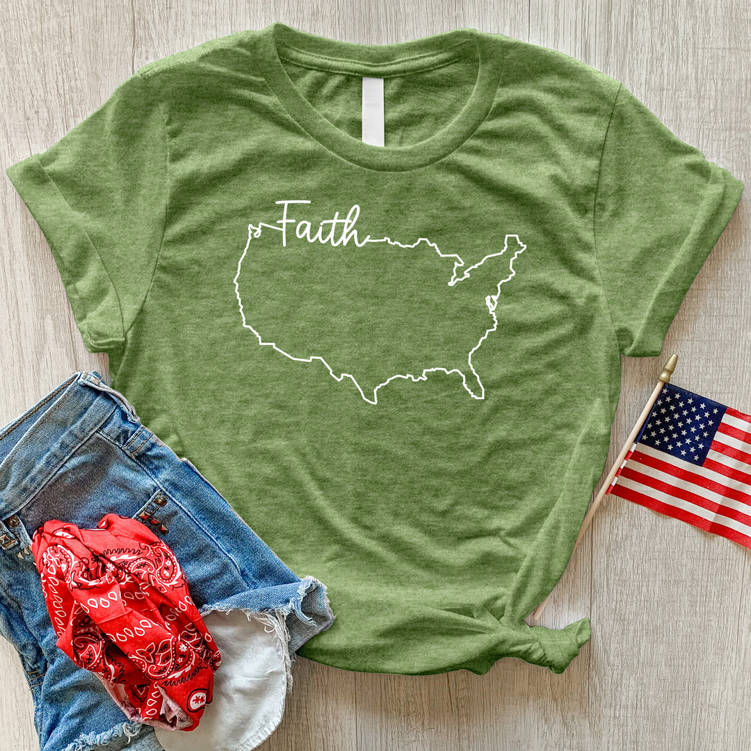 Faith With USA Map Heathered Tee