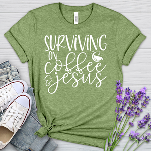 Survivng On Coffee Stars white Heathered Tee