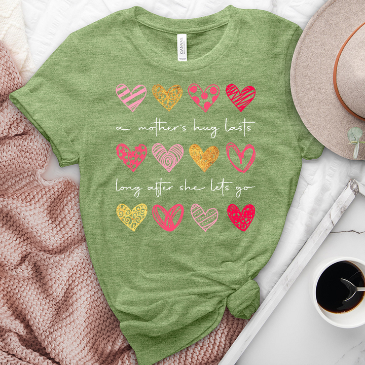 A Mothers Hug Pink Hearts Heathered Tee