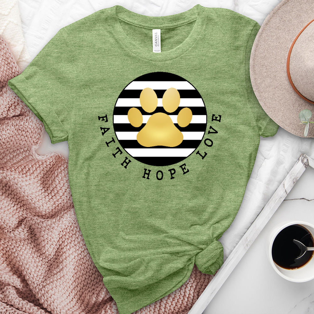 Faith Hope Love Gold Paw Print Heathered Tee