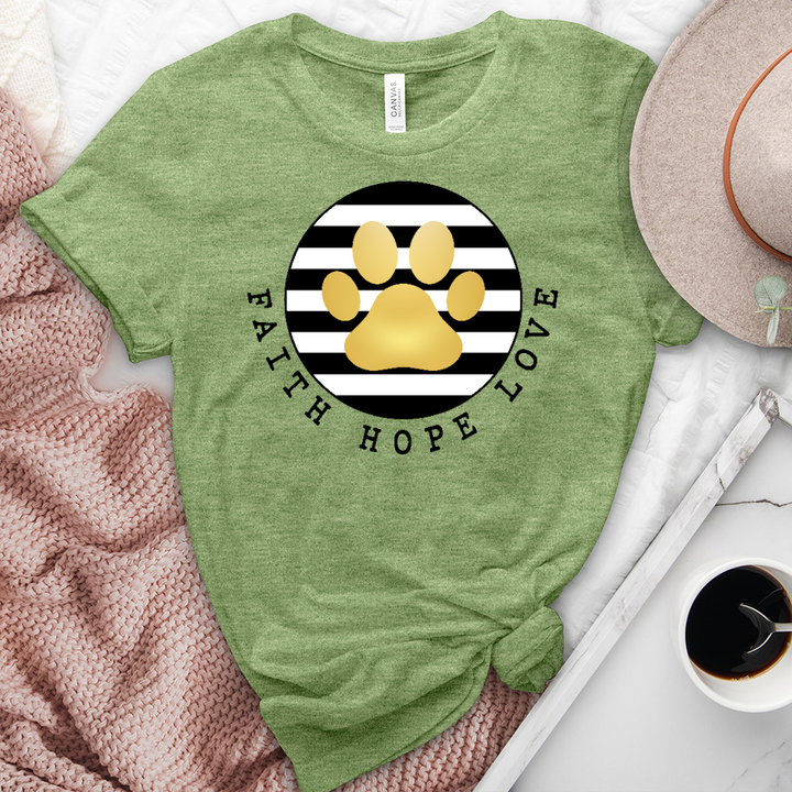 Faith Hope Love Gold Paw Print Heathered Tee