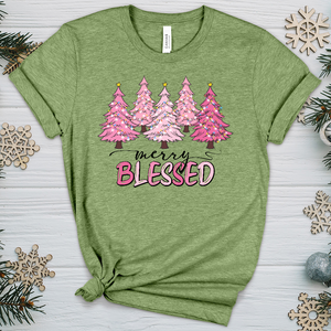 Merry Blessed Pink Trees Heathered Tee