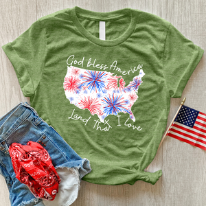 God Bless Fireworks USA Heathered Tee