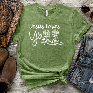 Jesus Loves Y'all Boots Heathered Tee