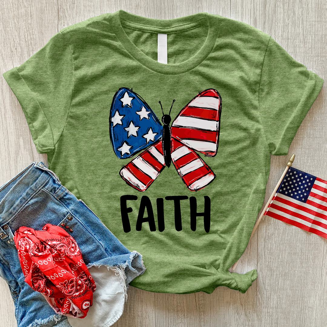 USA Faith Butterfly Heathered Tee