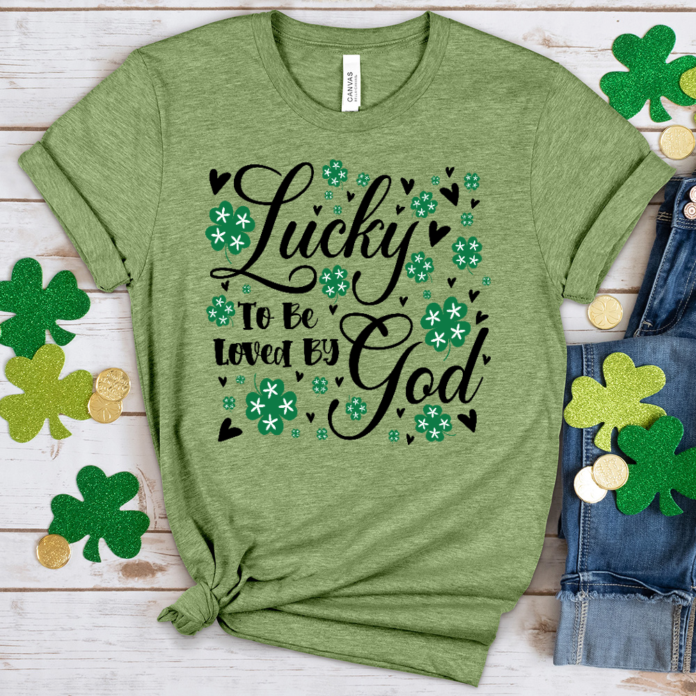 Lucky To Be Loved By God Heathered Tee