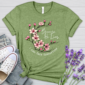 Because He Lives Pink Flowers Heathered Tee