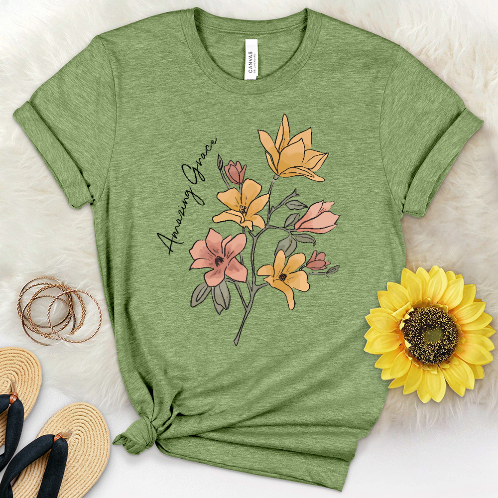 Amazing Grace Flowers Heathered Tee