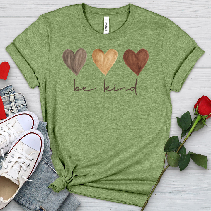 Be Kind Watercolor Hearts Heathered Tee