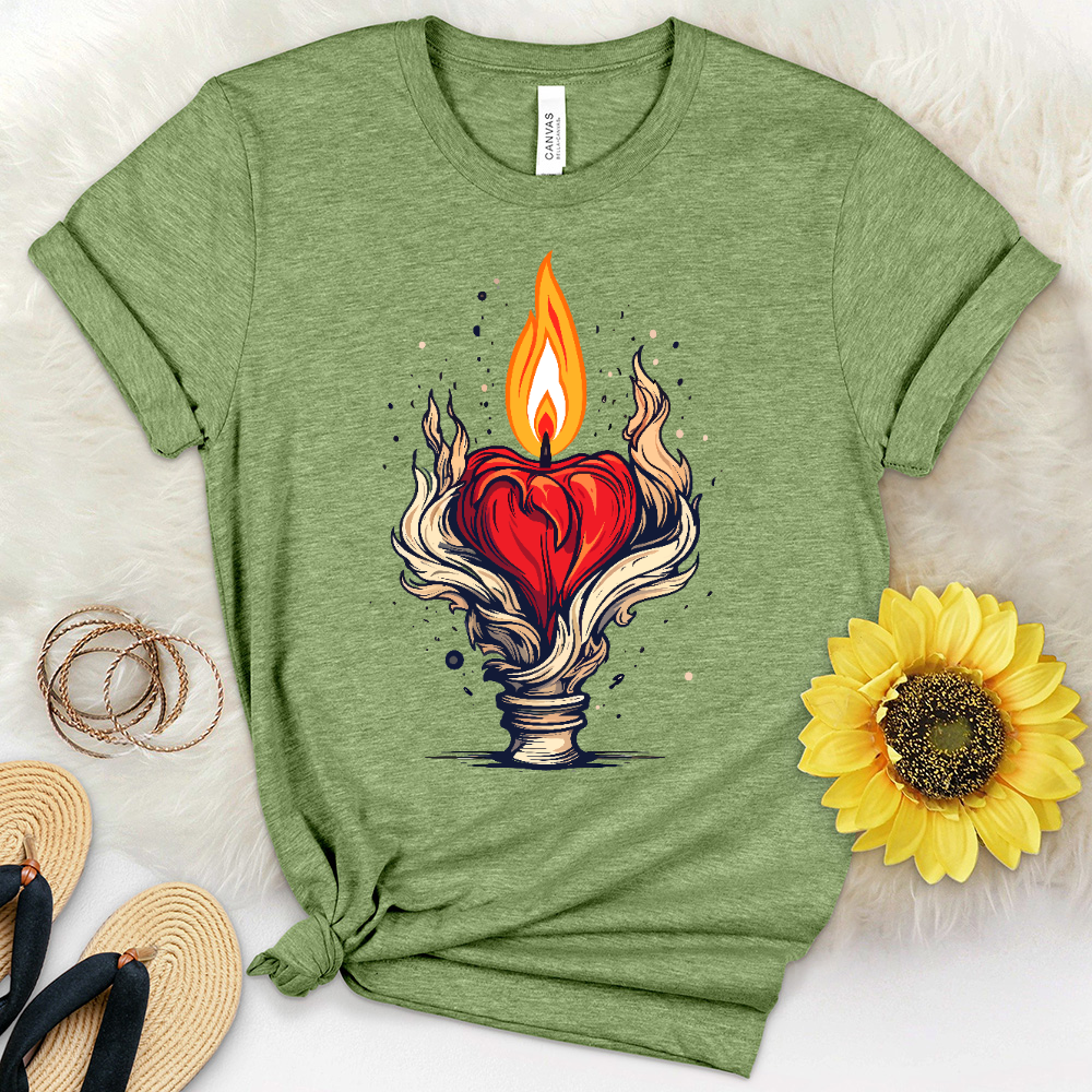 Candle With a Heart Shaped Flame Heathered Tee