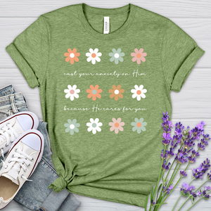 Cast Your Anxiety Boho Flowers Heathered Tee