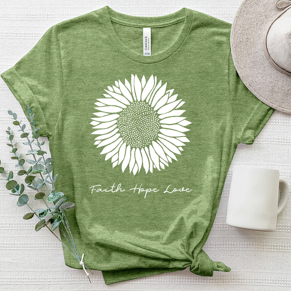 Faith Hope Love Rustic Sunflower Heathered Tee