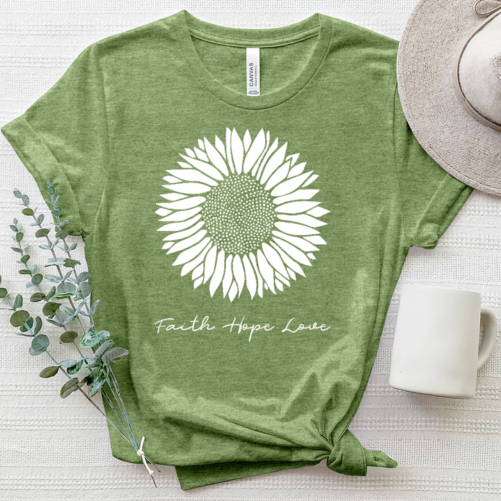 Faith Hope Love Rustic Sunflower Heathered Tee