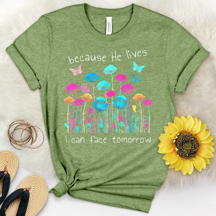 Because He Lives Neon Flowers Heathered Tee