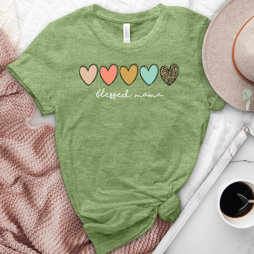 Blessed Mama Assorted Hearts Heathered Tee