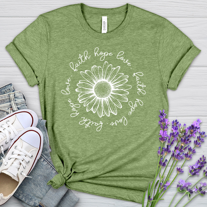 Faith Hope Love White Flower Heathered Tee