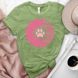 Pink Sunflower Paw Print Heathered Tee