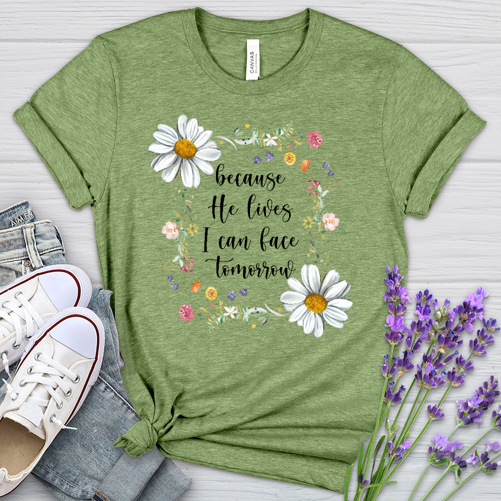 Because He Flower Patch Heathered Tee
