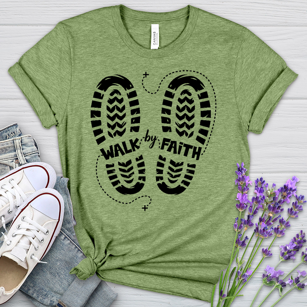 Walk By Faith Footprints Heathered Tee