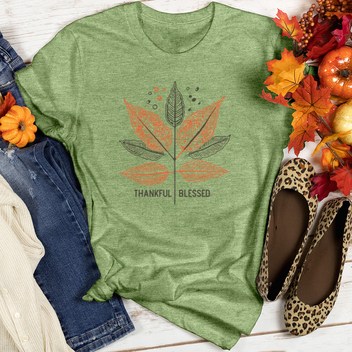 Thankful Blessed Retro Cider Leaf Trio Heathered Tee