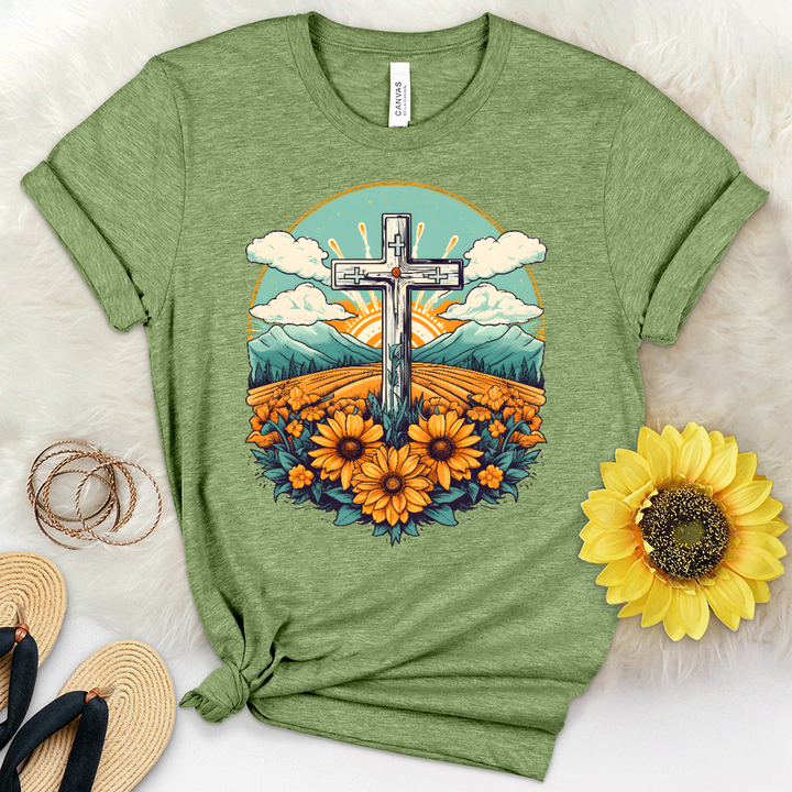 Sunflower Cross Scene Heathered Tee