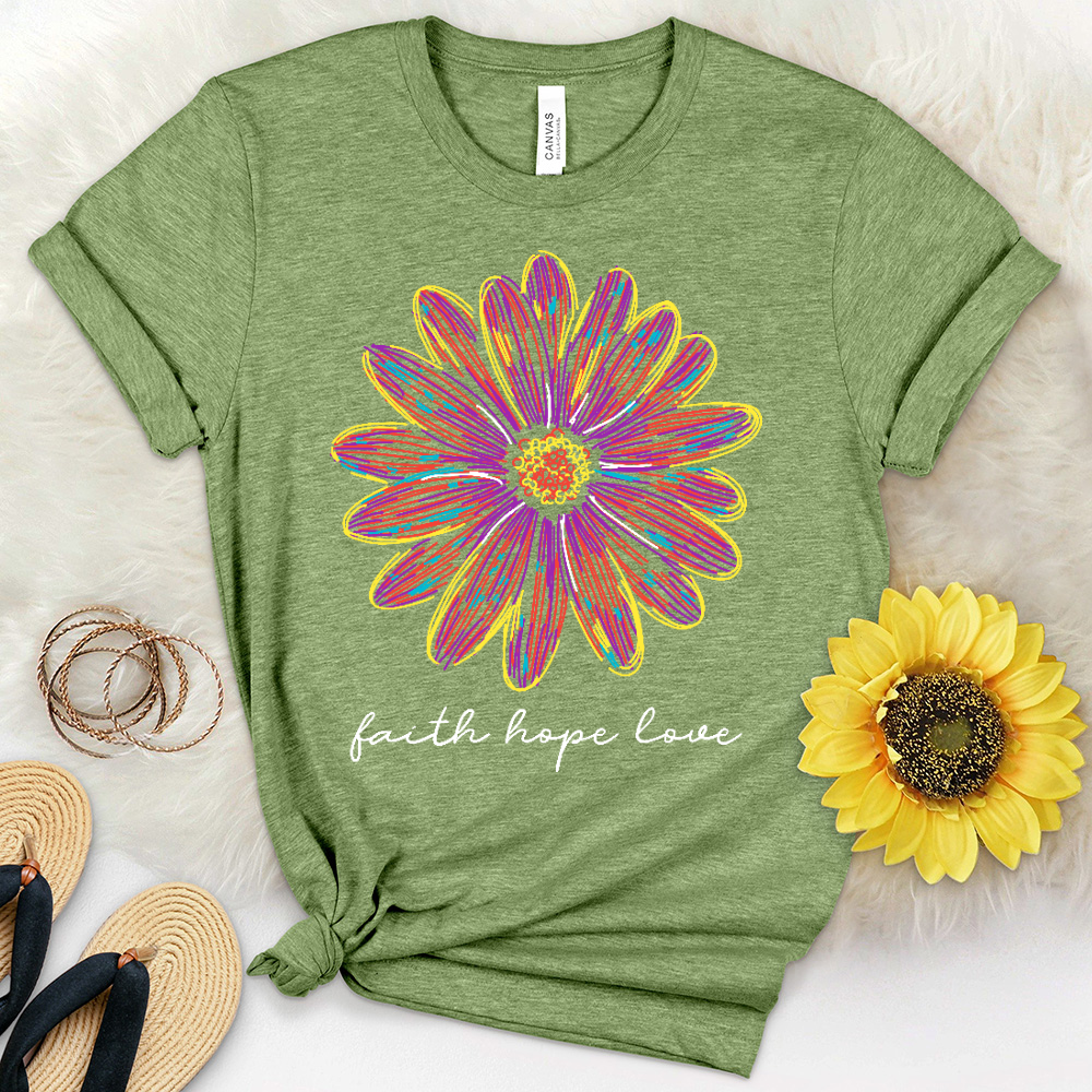 Faith Hope Love Retro Flower Heathered Tee