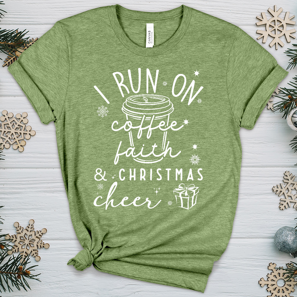 Coffee, Faith, Christmas Cheer Heathered Tee