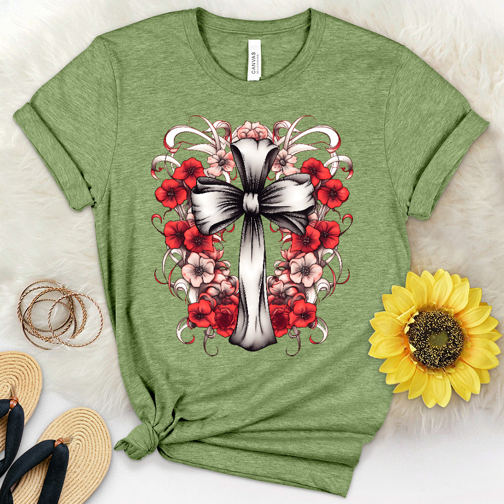 Ribbon Cross Heathered Tee