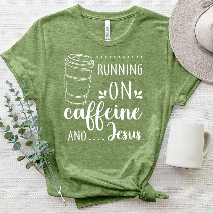 Running on Caffeine And Jesus  White Heathered Tee