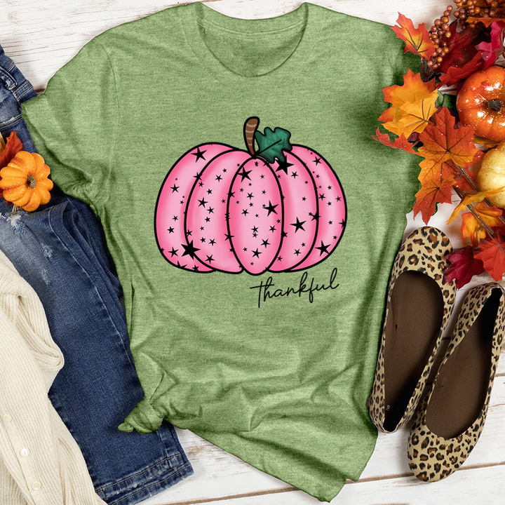 Thankful Pink Star Pumpkin Heathered Tee