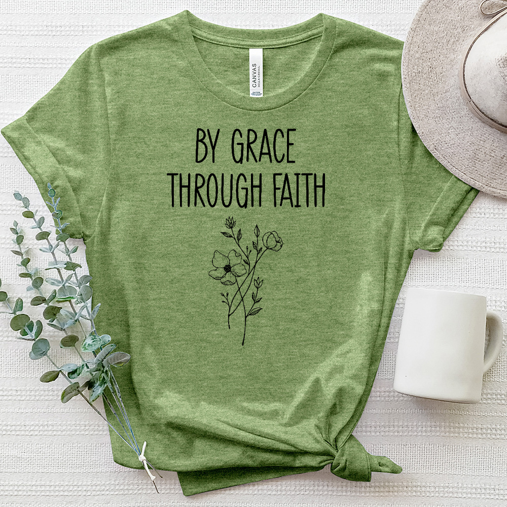 By Grace, Through Faith Flowers Heathered Tee